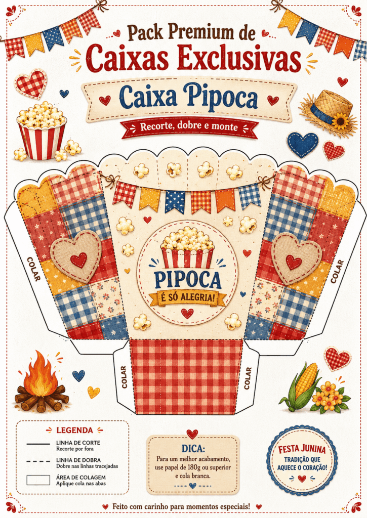 Caixa de pipoca tema festa junina